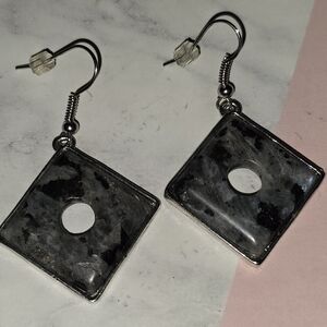 Black Labrodite Square Earrings